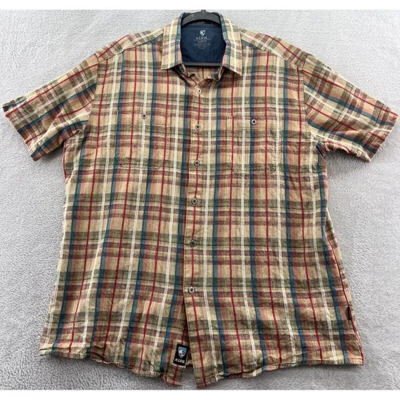 Kuhl Shirt Mens XL Karib Brown Plaid Button Up Shirt Linen/Cotton Blend - Picture 1 of 12